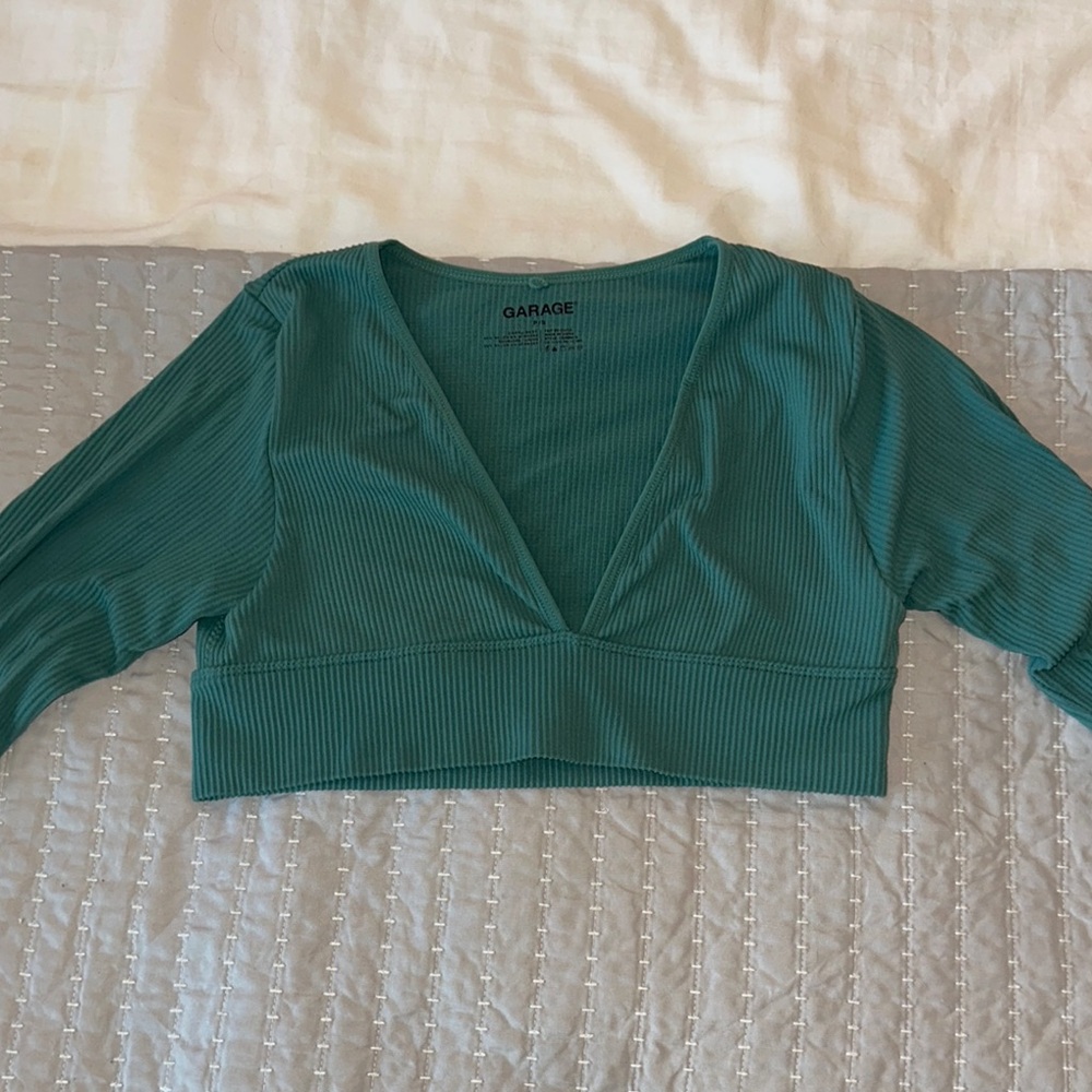 Garage Green Fitted Crop Blouse